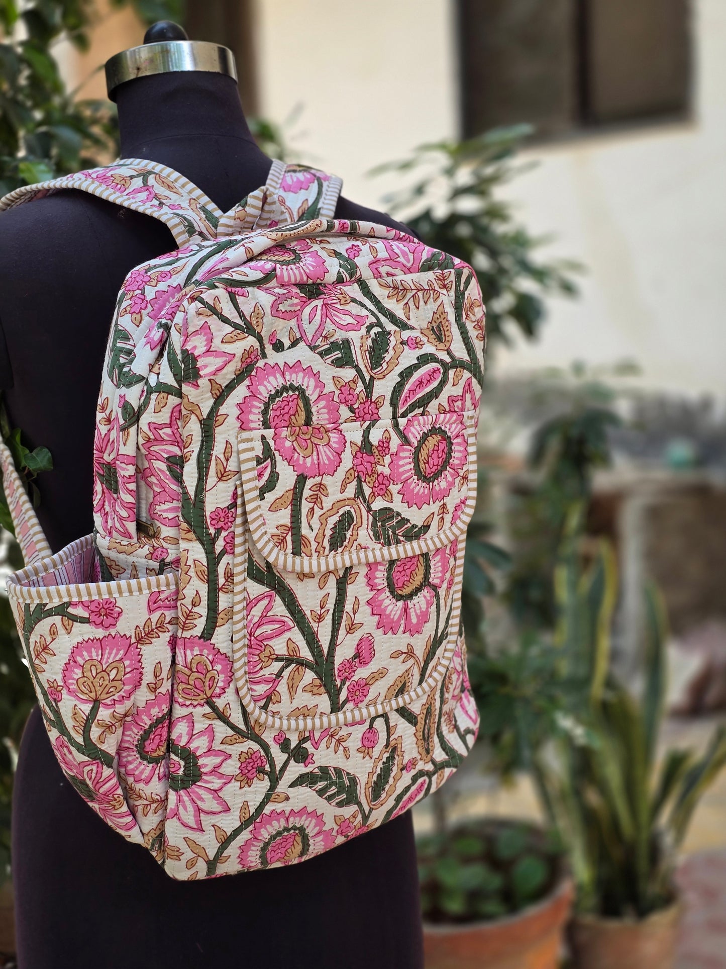 Backpack block print shoulder bag laptop bag college bag travel bag