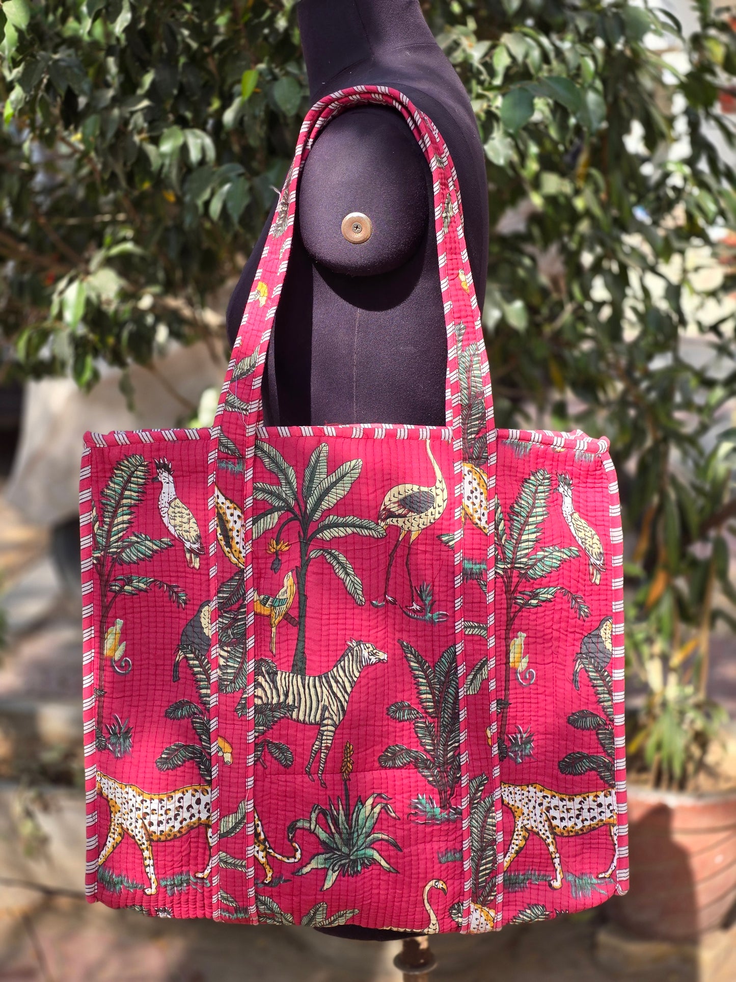 Tote Bag shopping bag Quilted Printed with Zipper