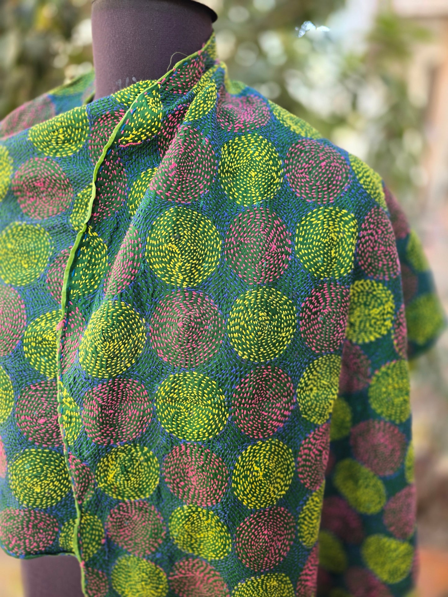 Fine work Silk scarf reversible Kantha handmade