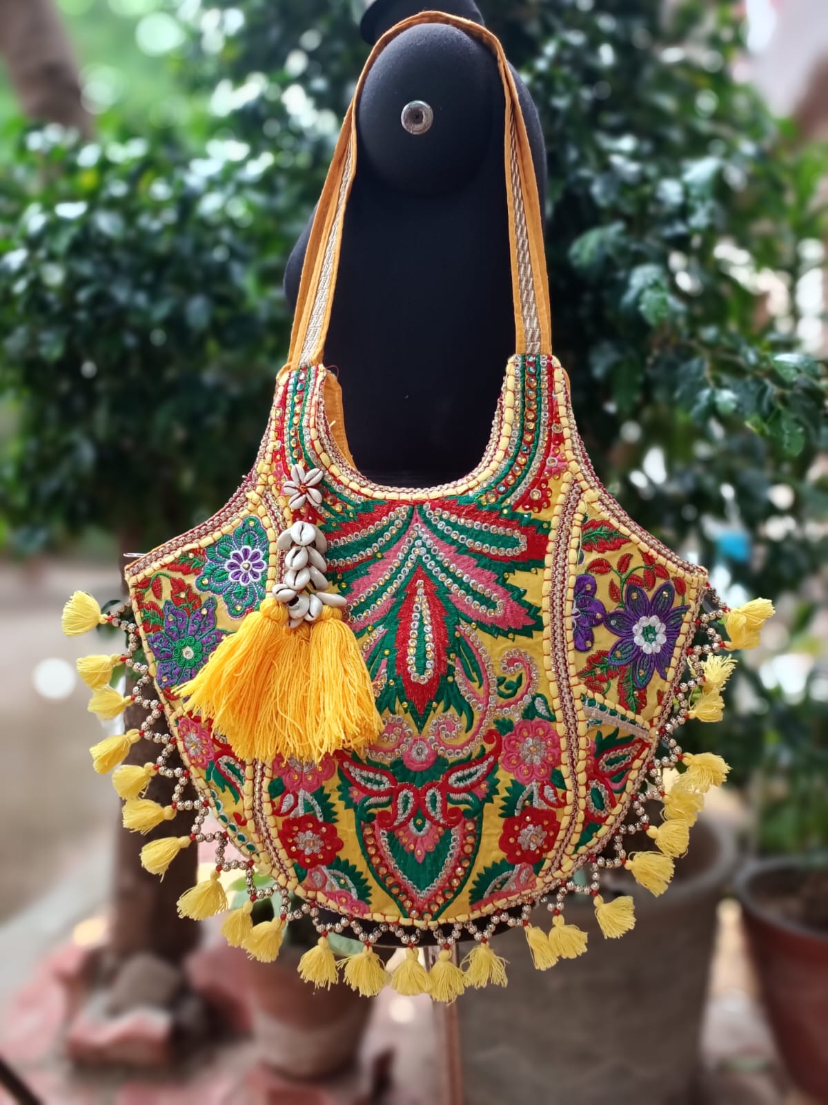 Banjara shoulder bag handmade tassels bag yellow colour