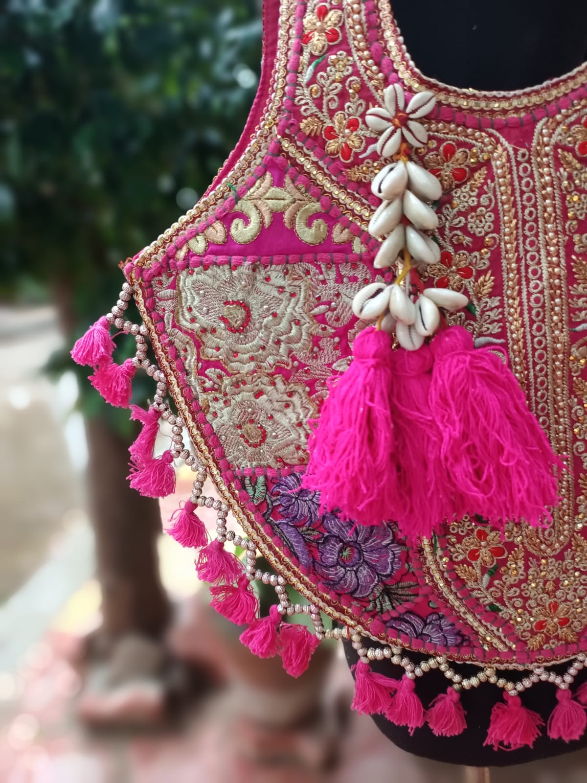 Banjara shoulder bag handmade tassels bag pink colour