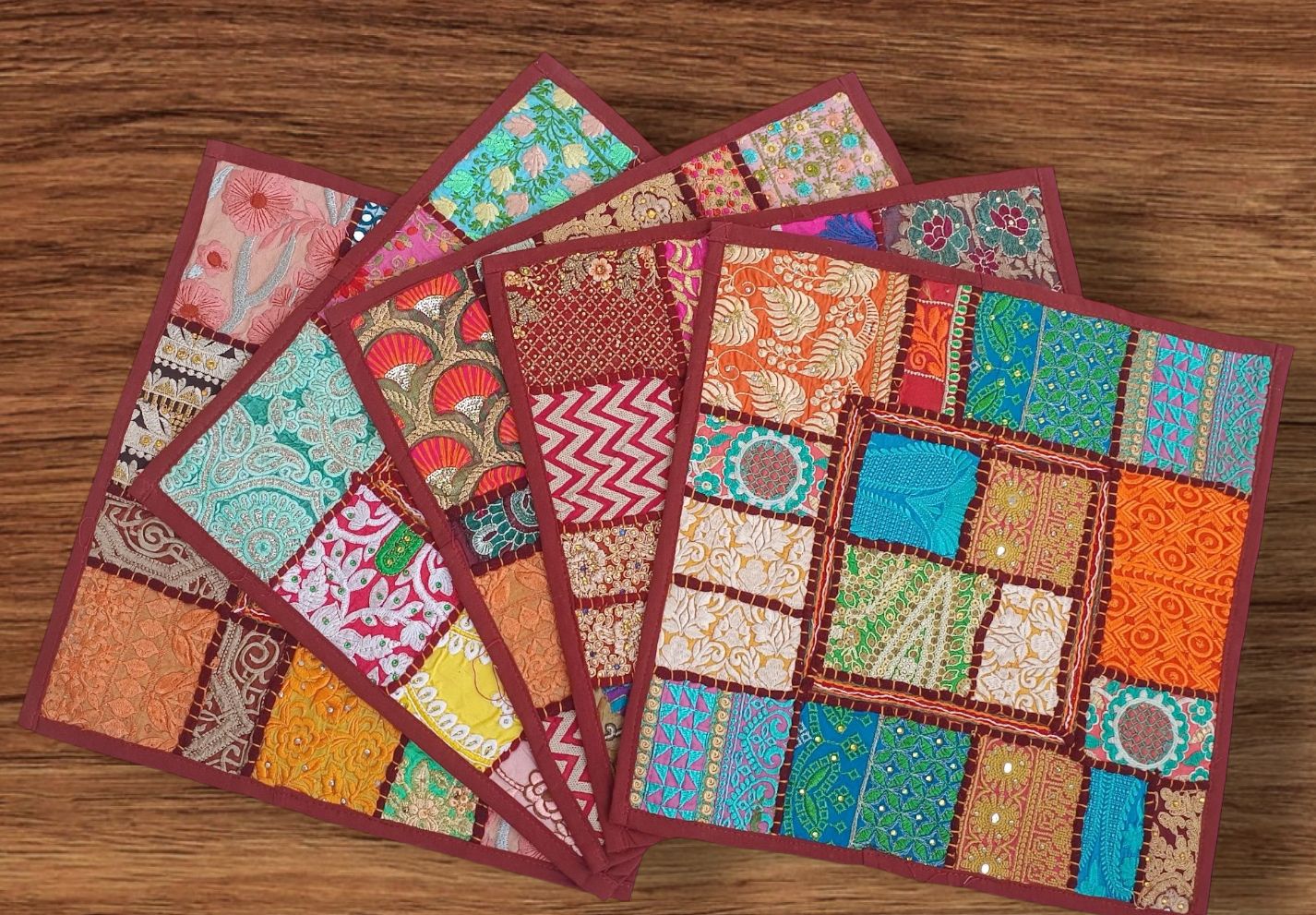 Maroon colour Cushion cover patchwork set of 5 piece