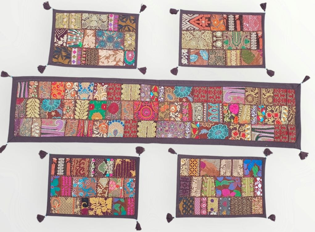 Brown colore Table Runner Set Handmade Table Throw Patch work Embroidery