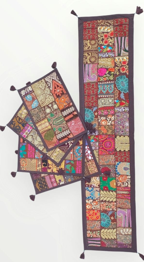 Brown colore Table Runner Set Handmade Table Throw Patch work Embroidery