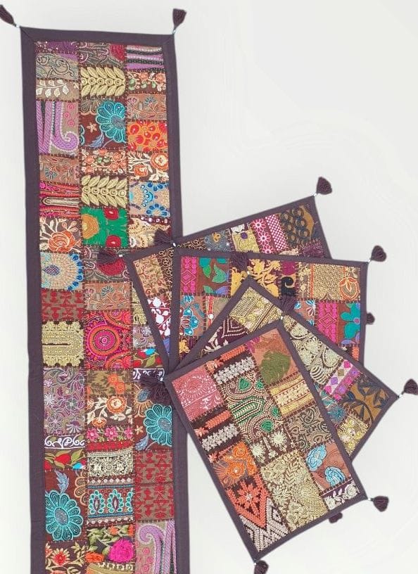 Brown colore Table Runner Set Handmade Table Throw Patch work Embroidery
