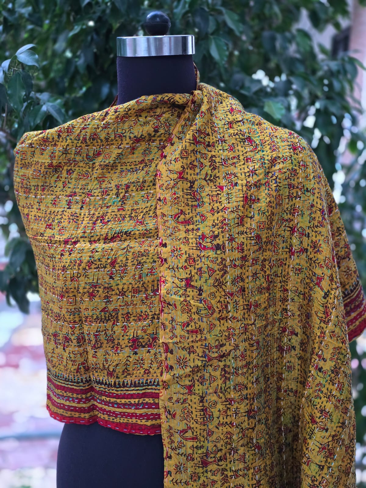 Silk scarf reversible Kantha handmade
