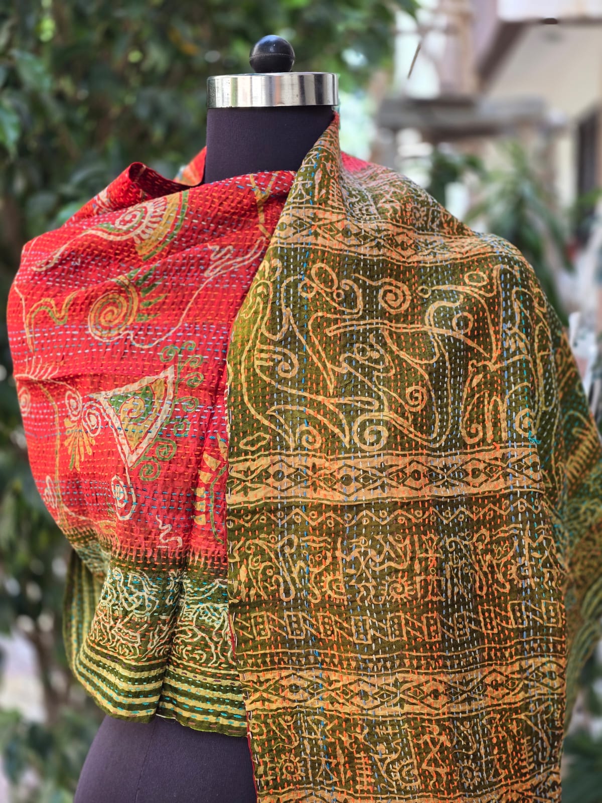 Silk scarf reversible Kantha handmade