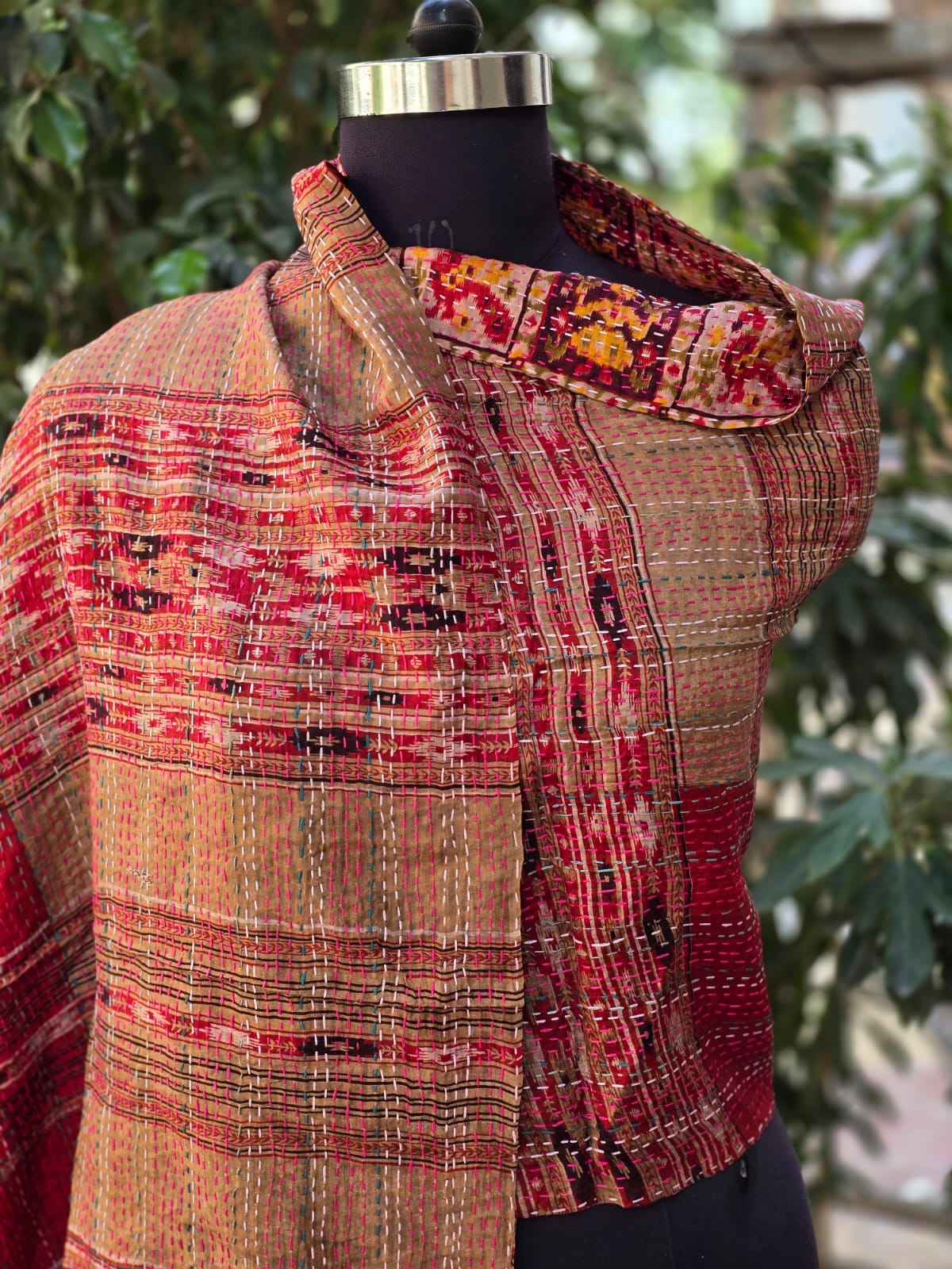 Silk scarf reversible Kantha handmade