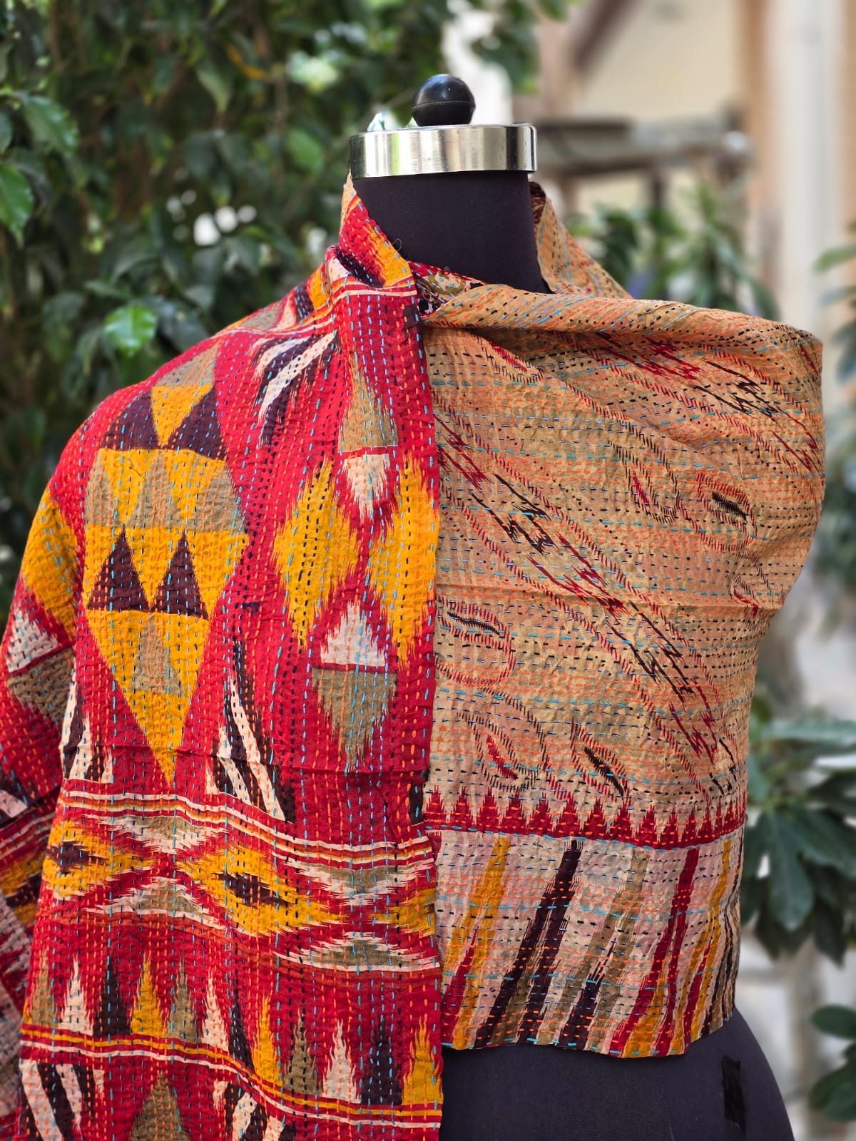 Silk scarf reversible Kantha handmade