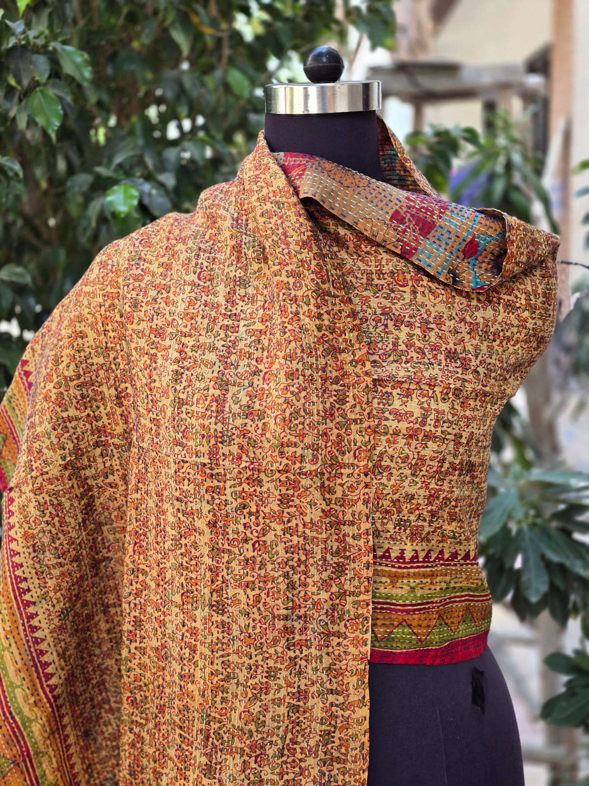 Silk scarf reversible Kantha handmade