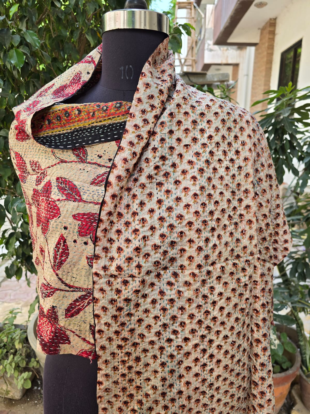 Silk scarf reversible Kantha handmade