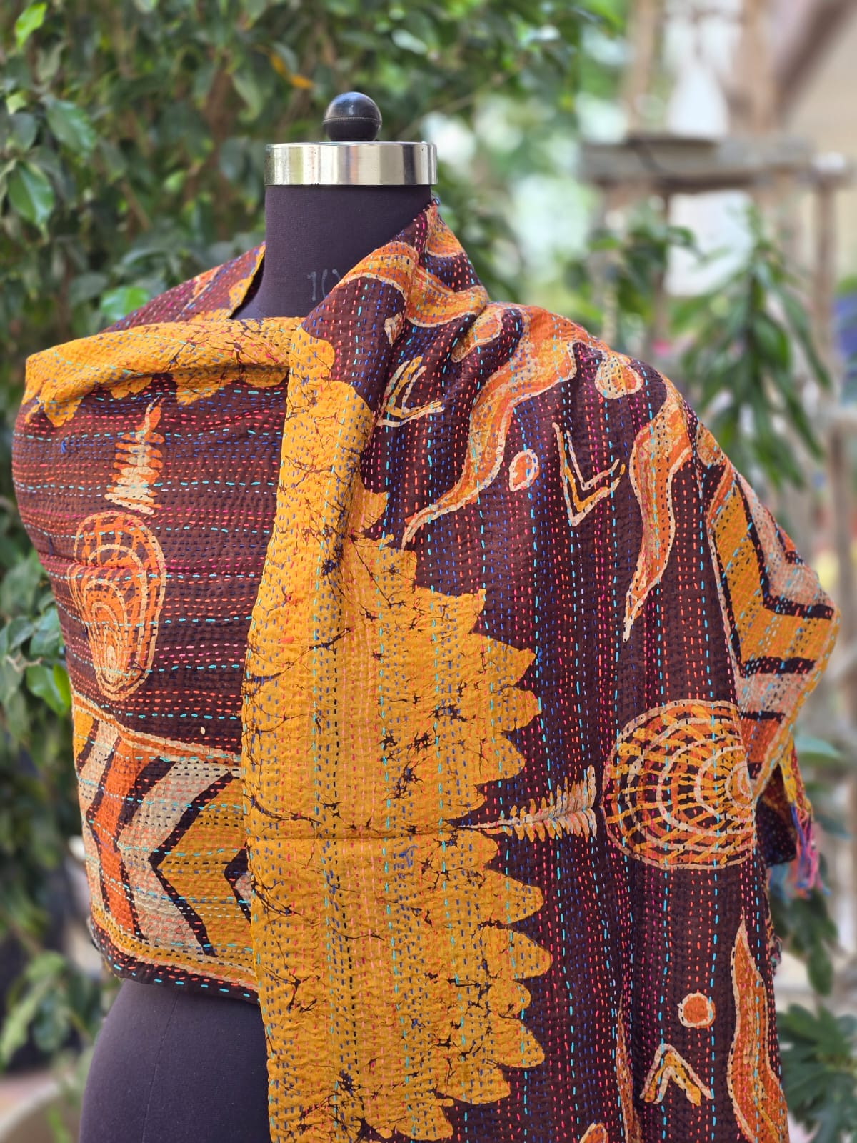 Silk scarf reversible Kantha handmade