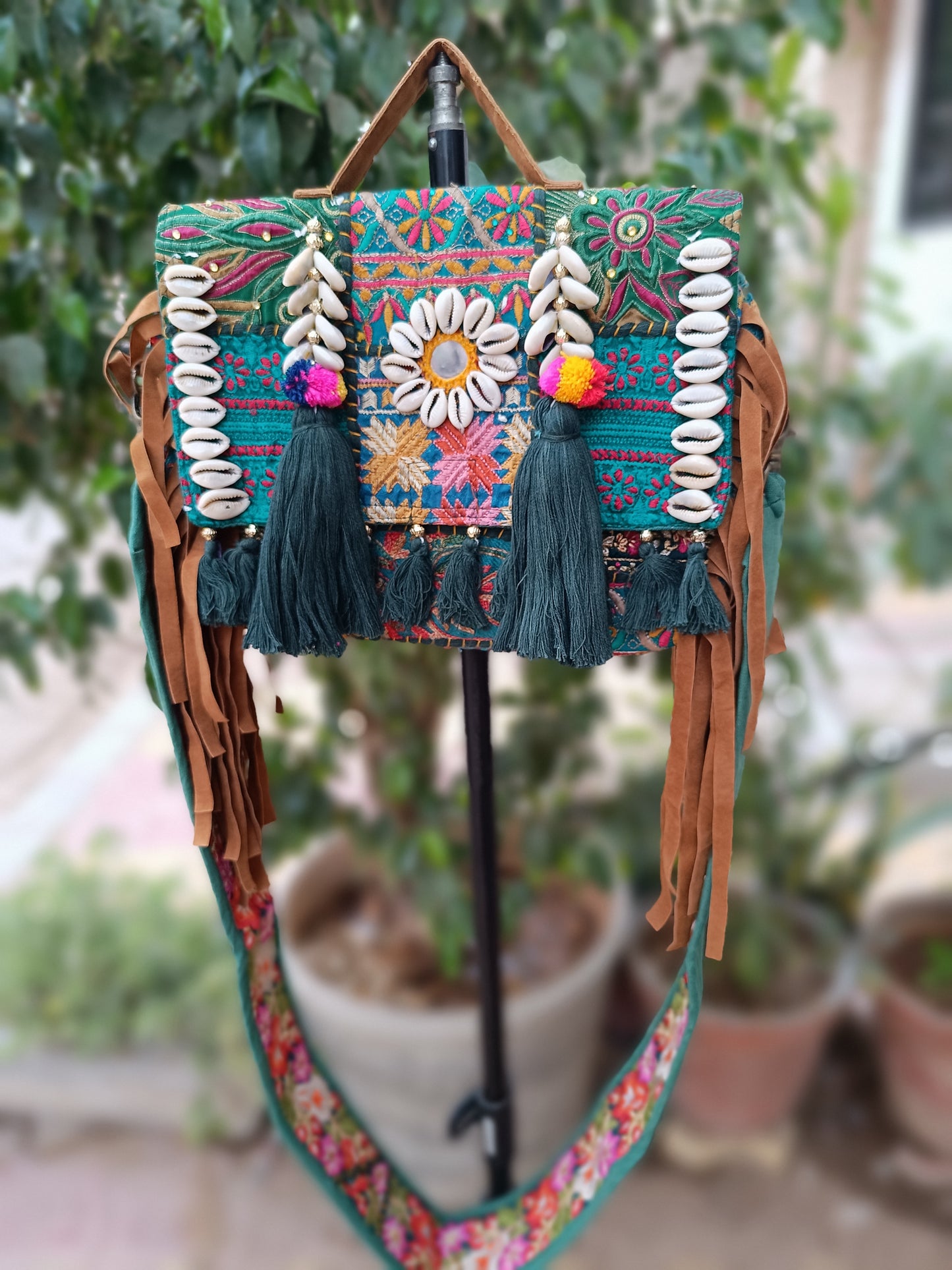 Banjara bag sling bag fringes bag green colour