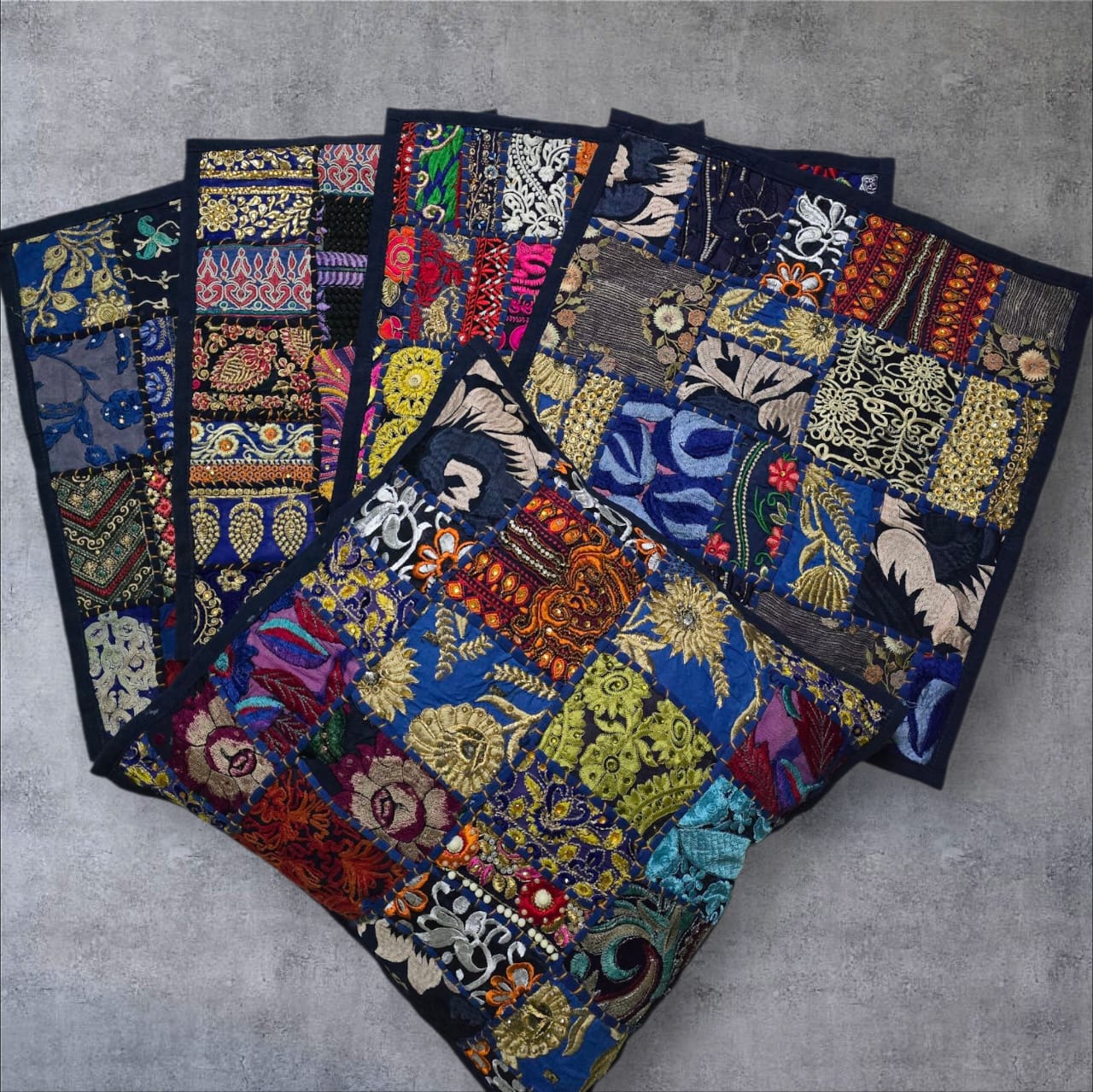 Blue colour Cushion cover patchwork set of 5 piece