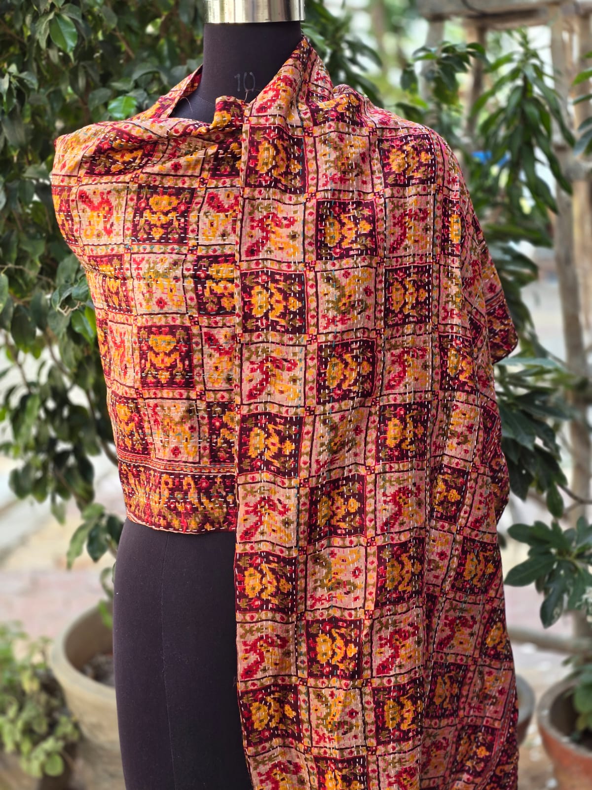 Silk scarf reversible Kantha handmade
