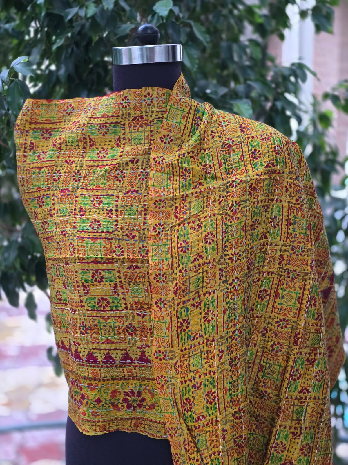 Silk scarf reversible Kantha handmade