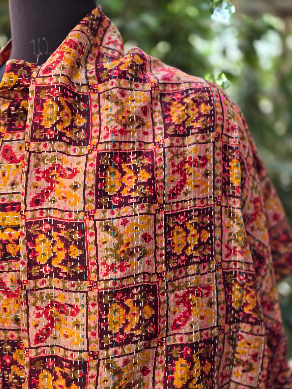 Silk scarf reversible Kantha handmade