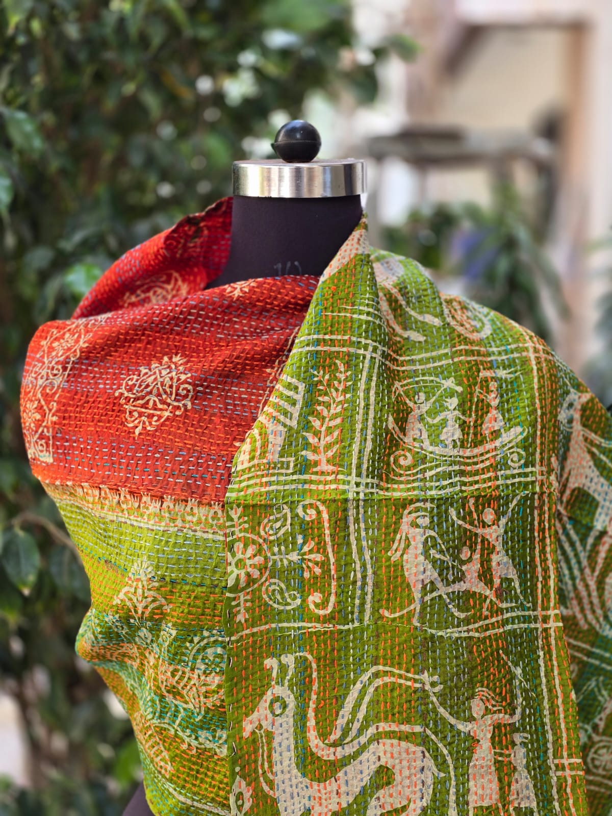 Silk scarf reversible Kantha handmade