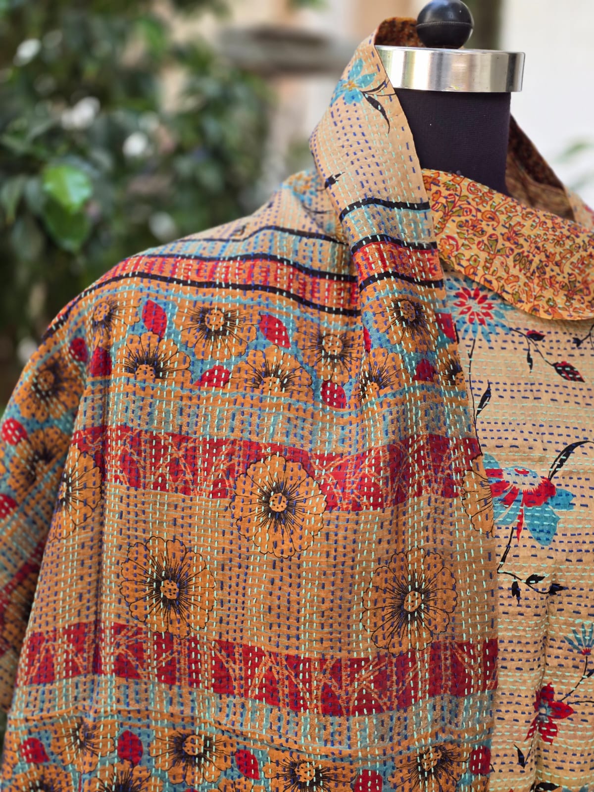Silk scarf reversible Kantha handmade