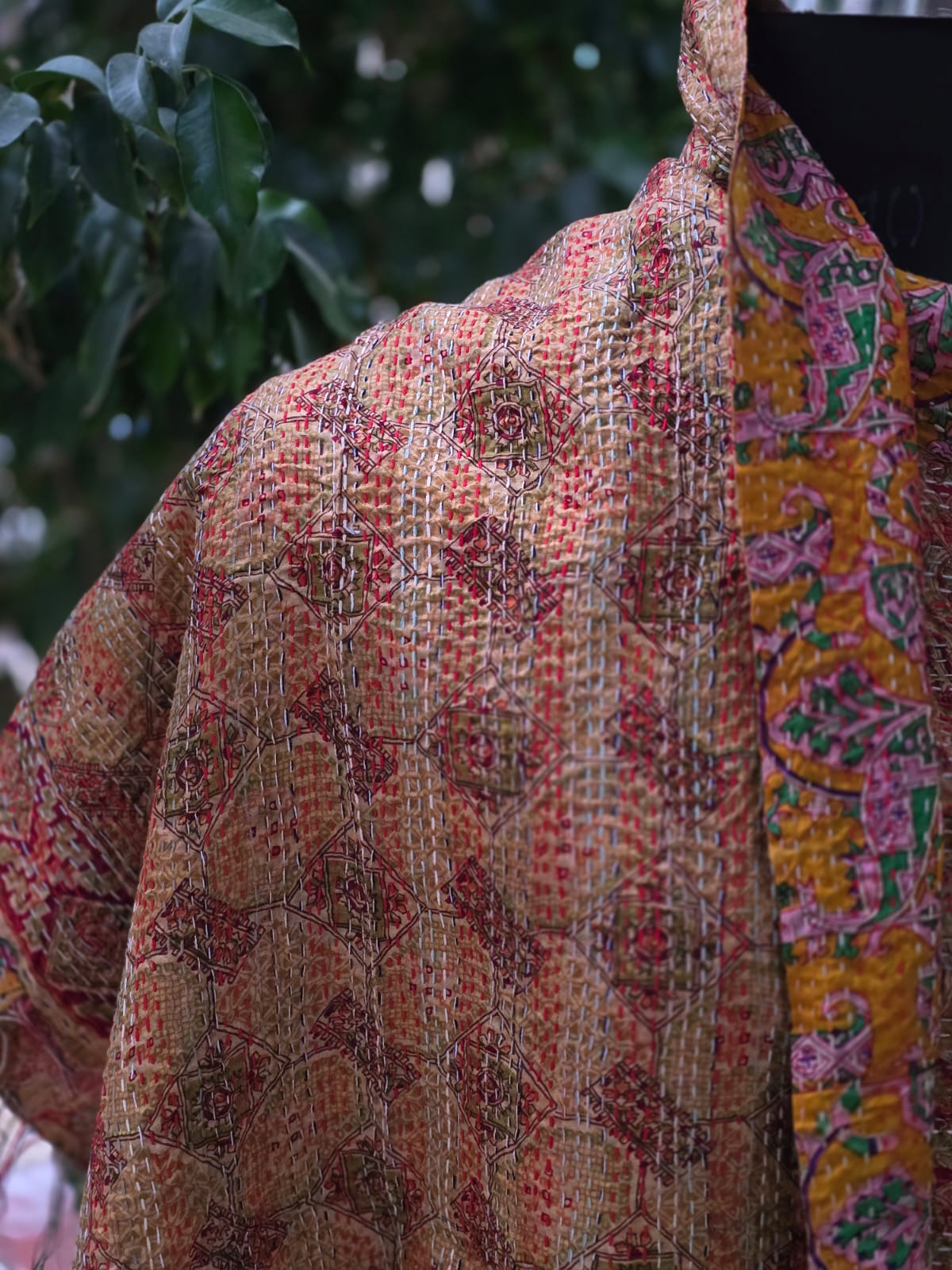 Silk scarf reversible Kantha handmade