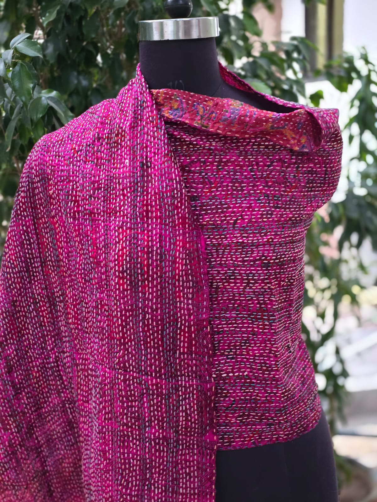 Silk scarf reversible Kantha handmade