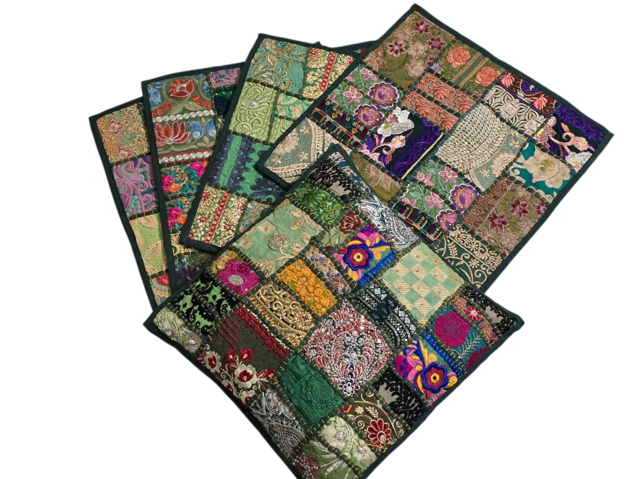 Green colour Cushion cover patchwork set of 5 piece