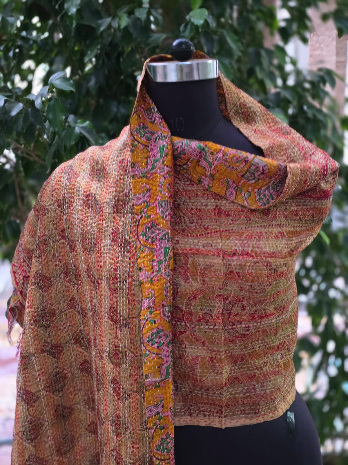 Silk scarf reversible Kantha handmade