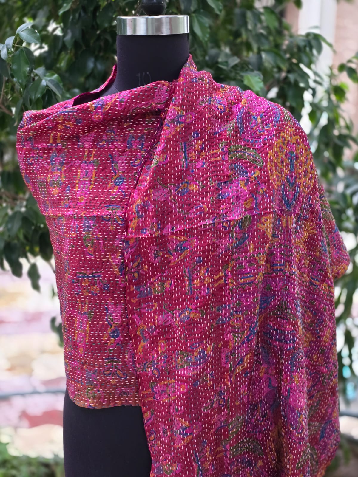 Silk scarf reversible Kantha handmade