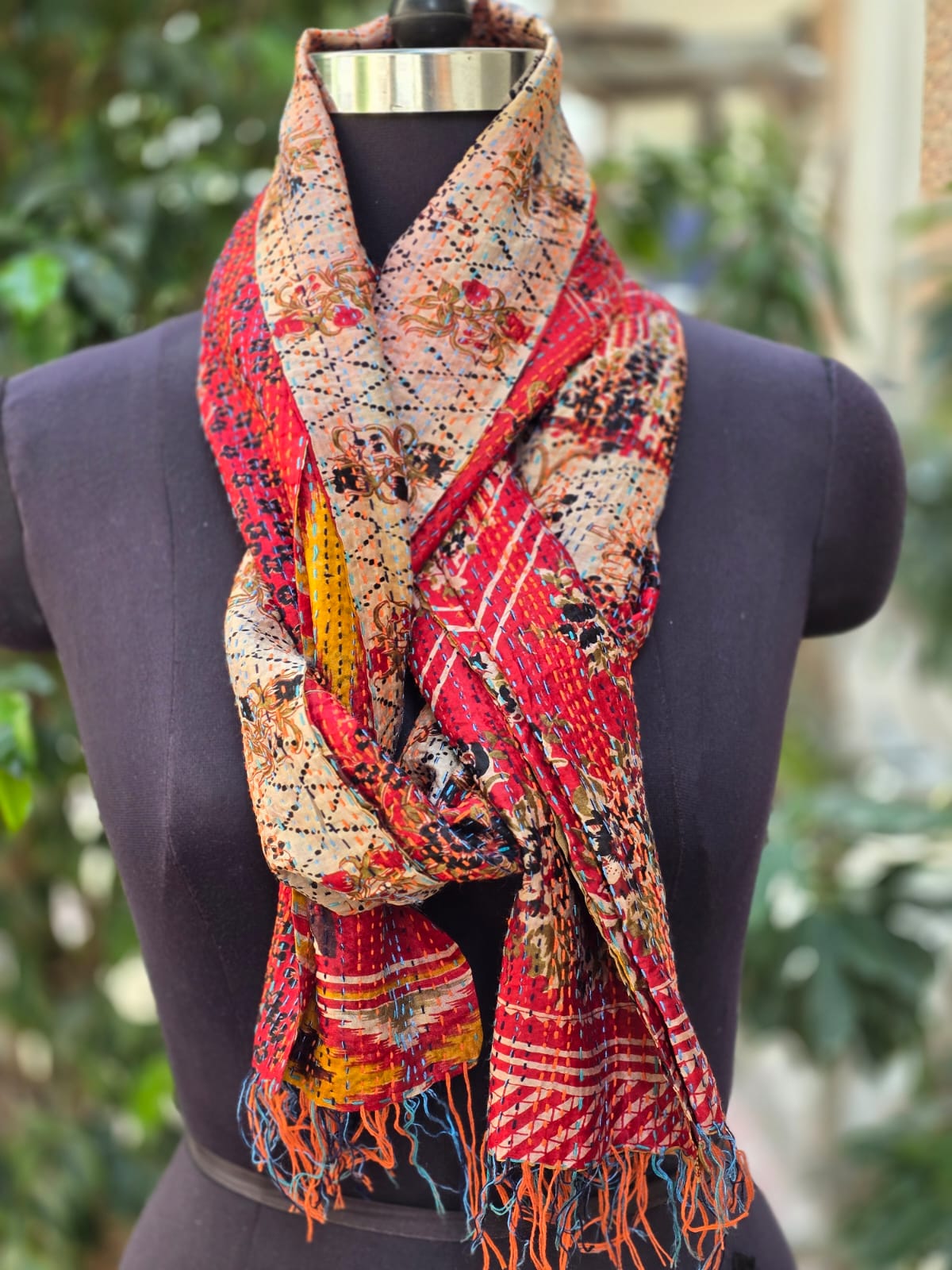 Silk scarf reversible Kantha handmade