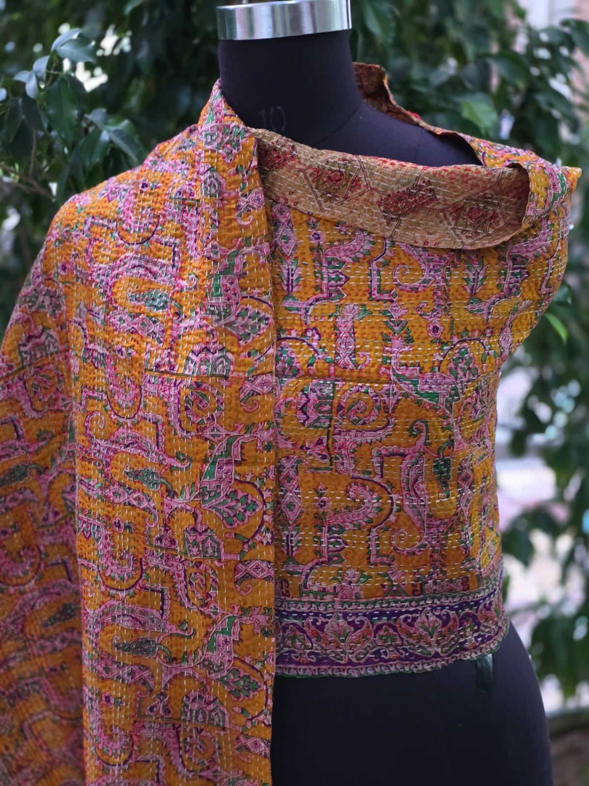 Silk scarf reversible Kantha handmade
