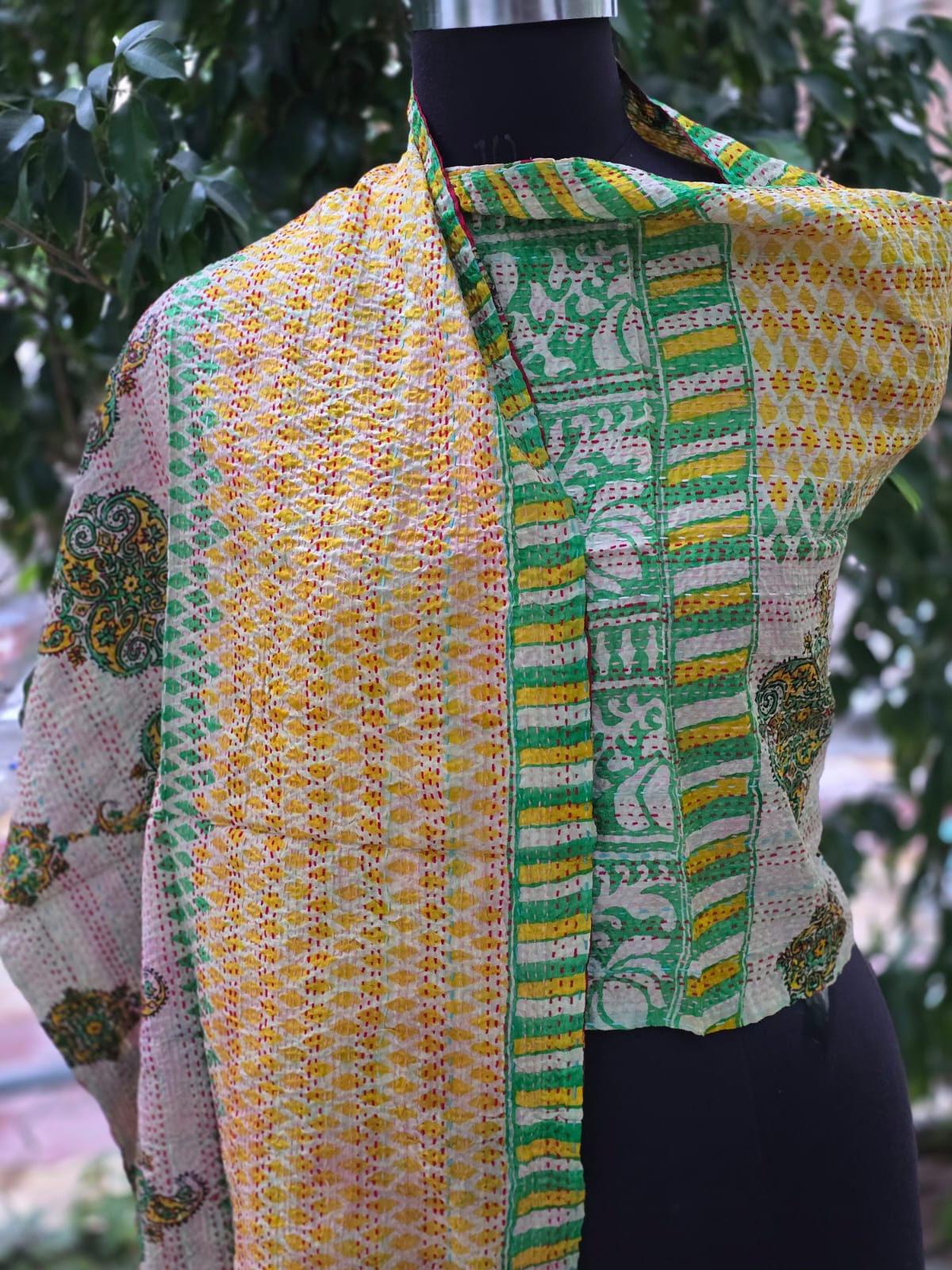 Silk scarf reversible Kantha handmade