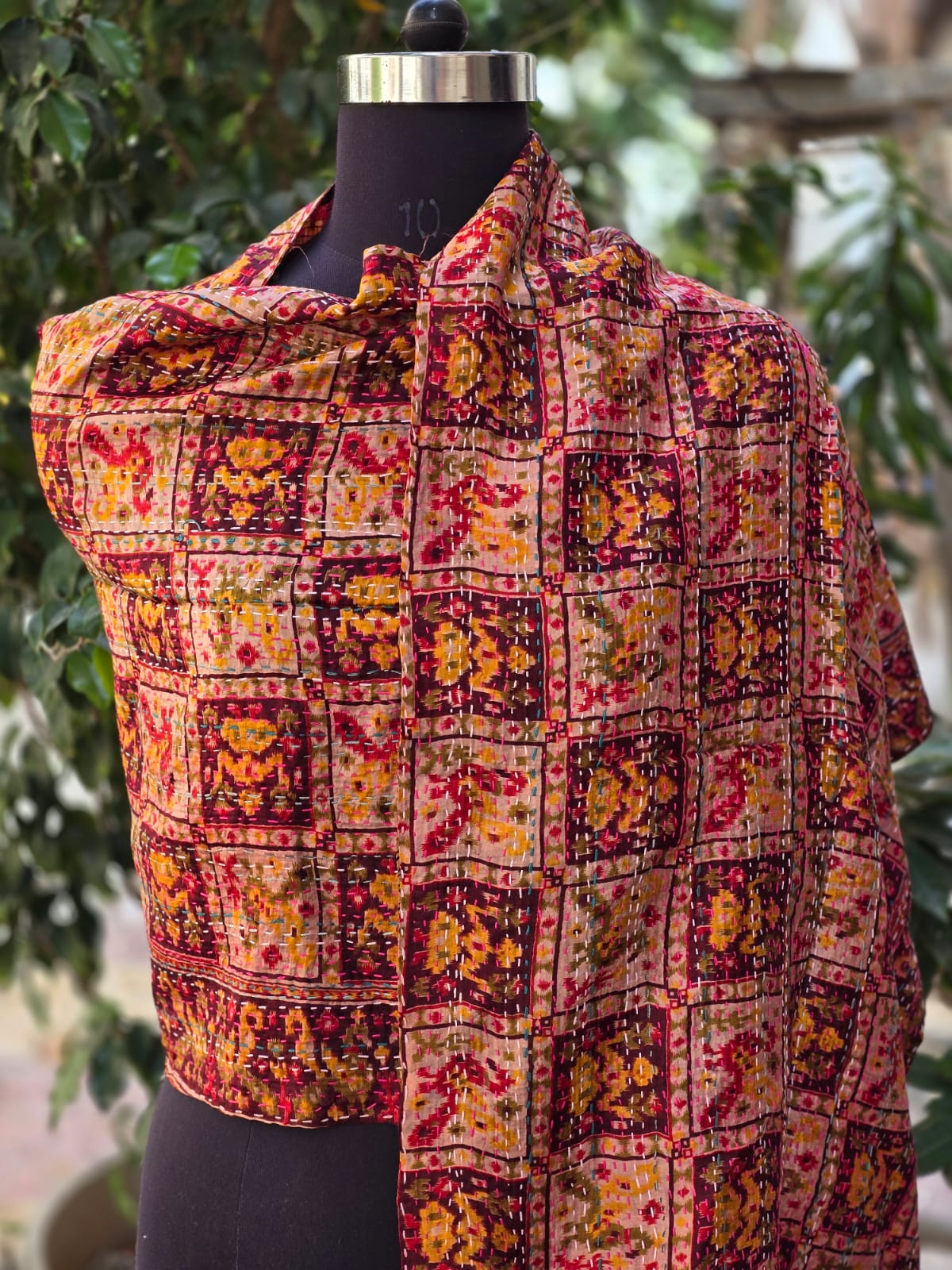 Silk scarf reversible Kantha handmade