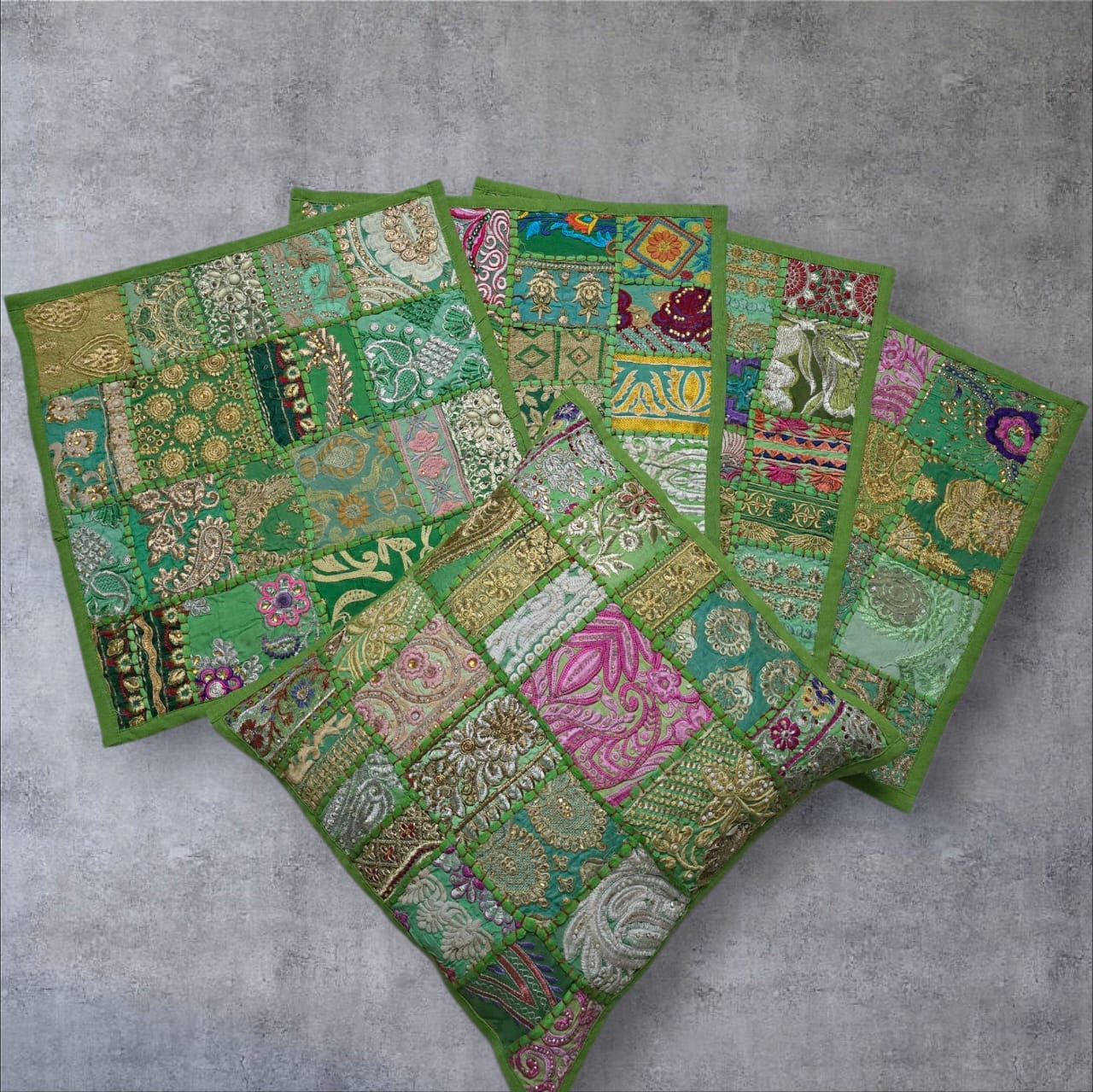 Light Green colour Cushion cover patchwork set of 5 piece