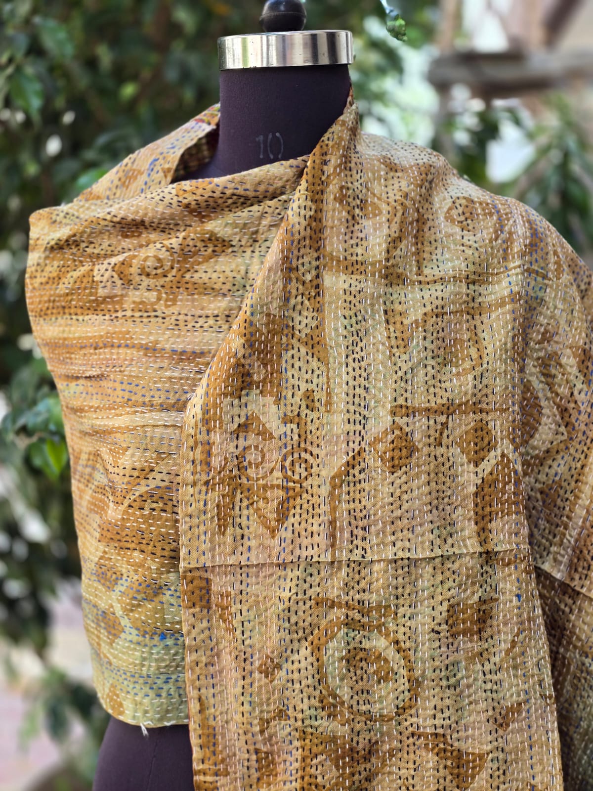 Silk scarf reversible Kantha handmade