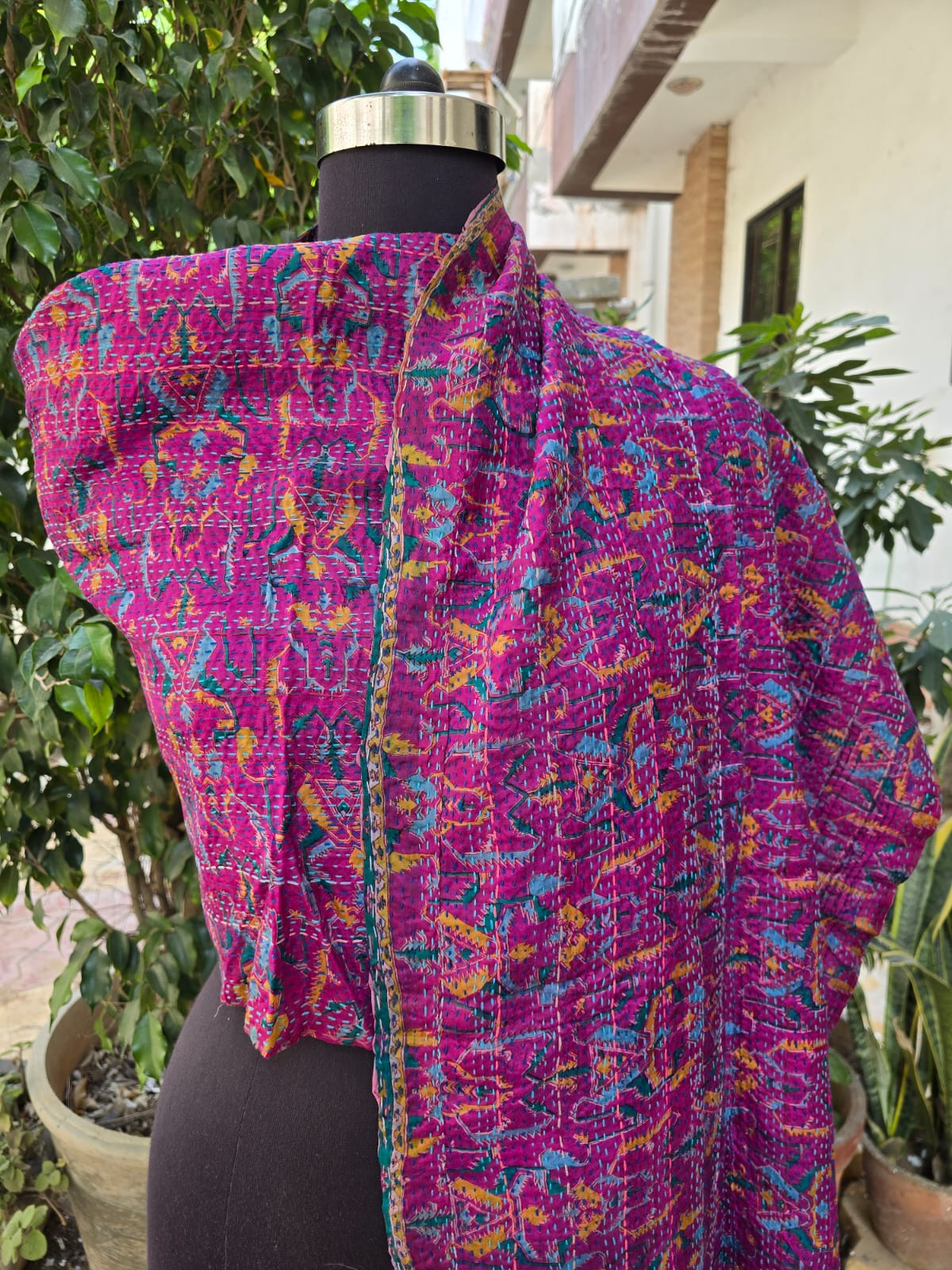 Silk scarf reversible Kantha handmade