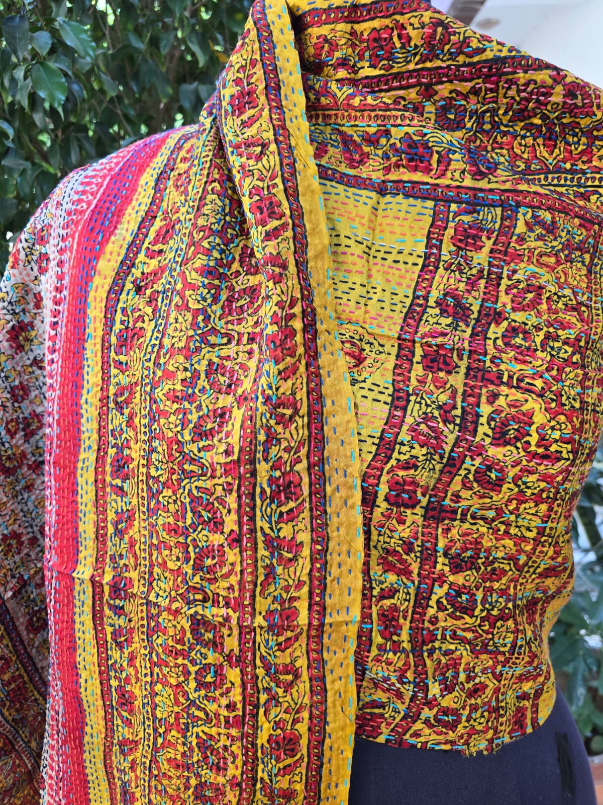 Silk scarf reversible Kantha handmade