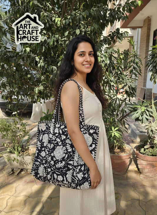 Tote Bag shopping bag Quilted Printed with Zipper