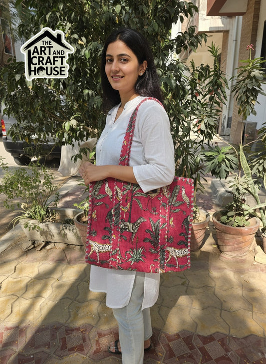 Tote Bag shopping bag Quilted Printed with Zipper