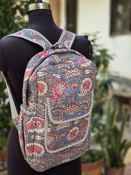 Backpack block print shoulder bag laptop bag college bag travel bag