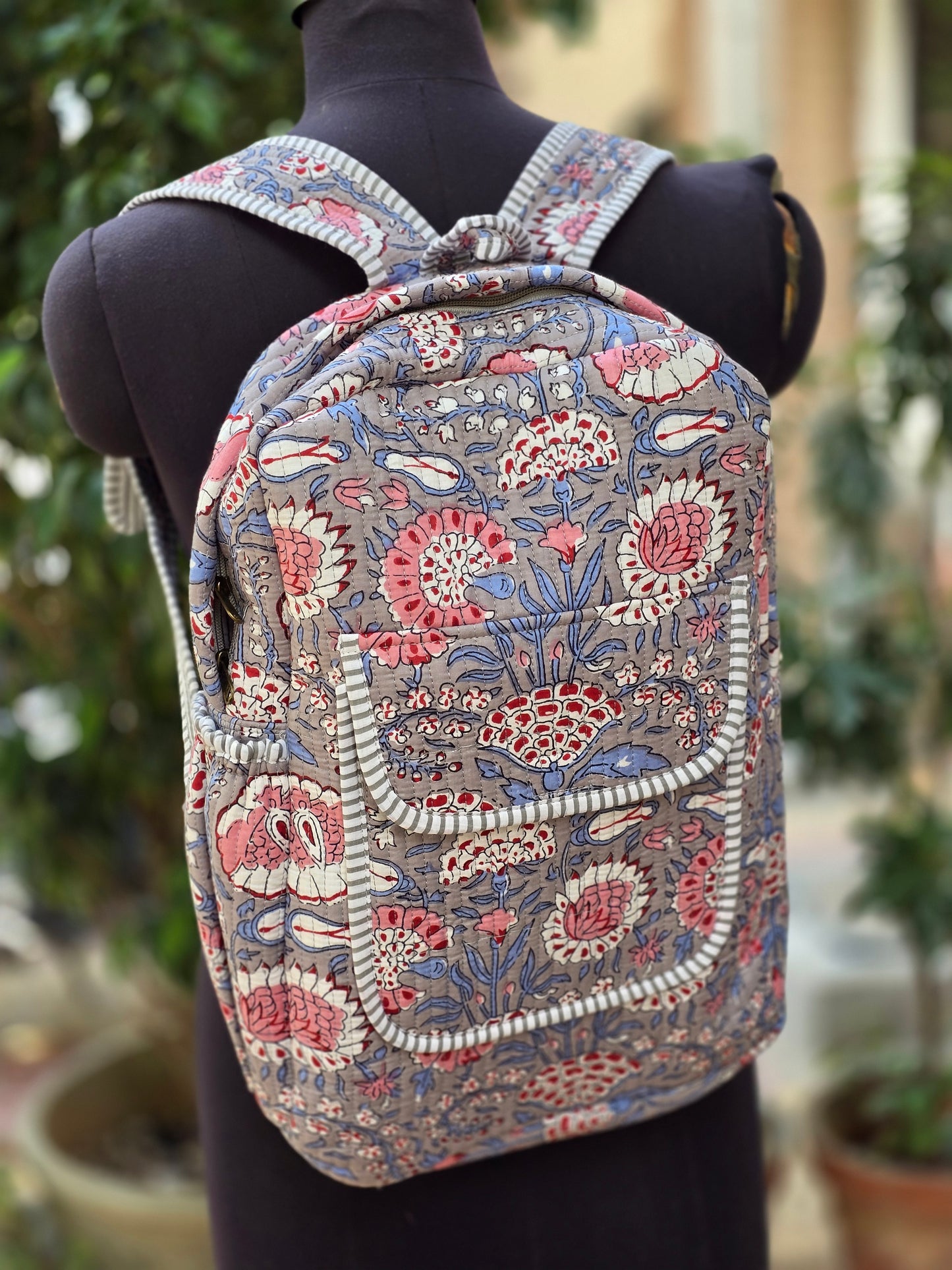 Backpack block print shoulder bag laptop bag college bag travel bag