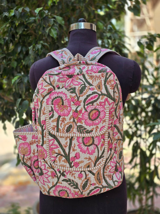 Backpack block print shoulder bag laptop bag college bag travel bag