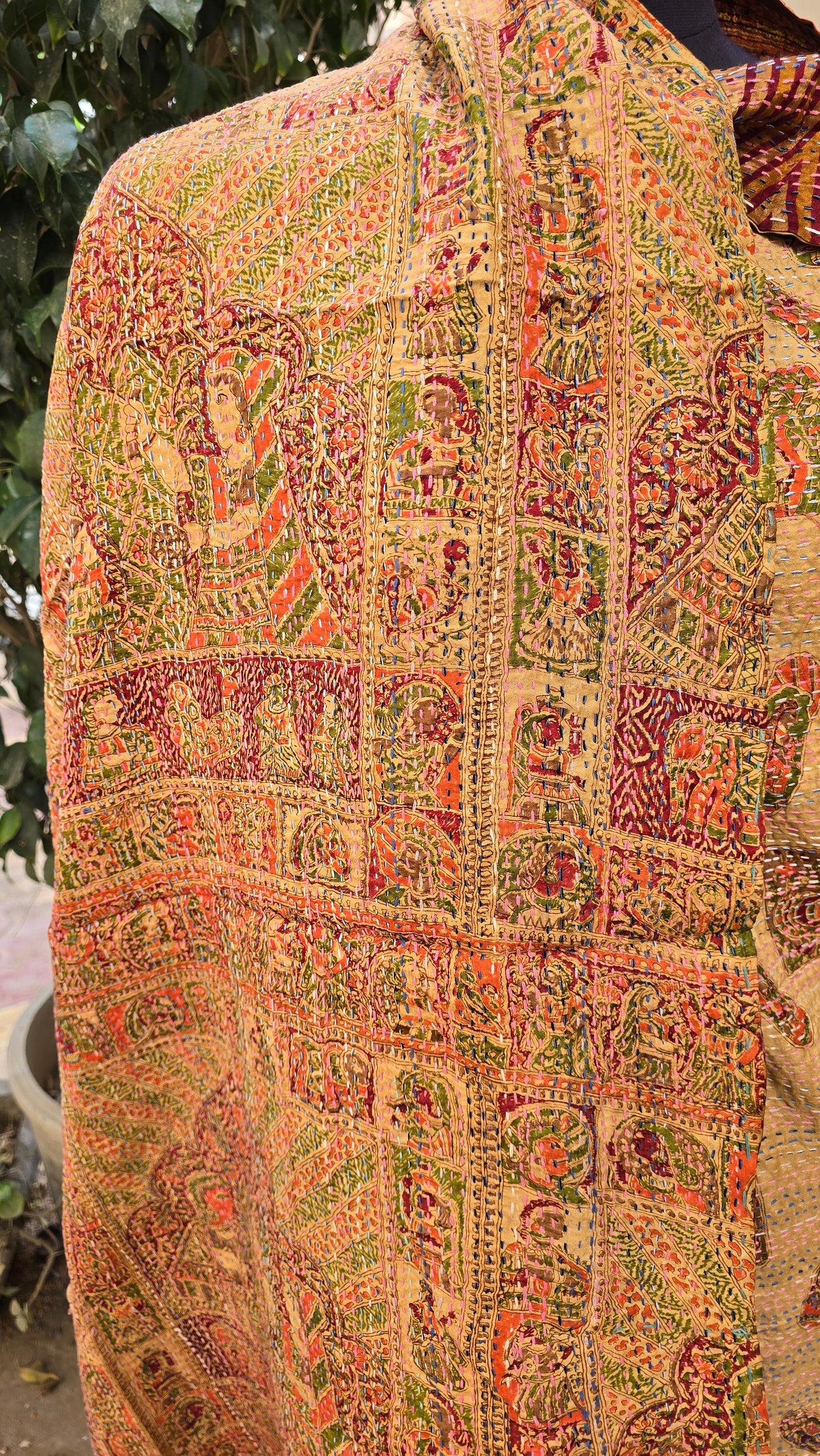 Dupatta Silk Shawl reversible Kantha handmade