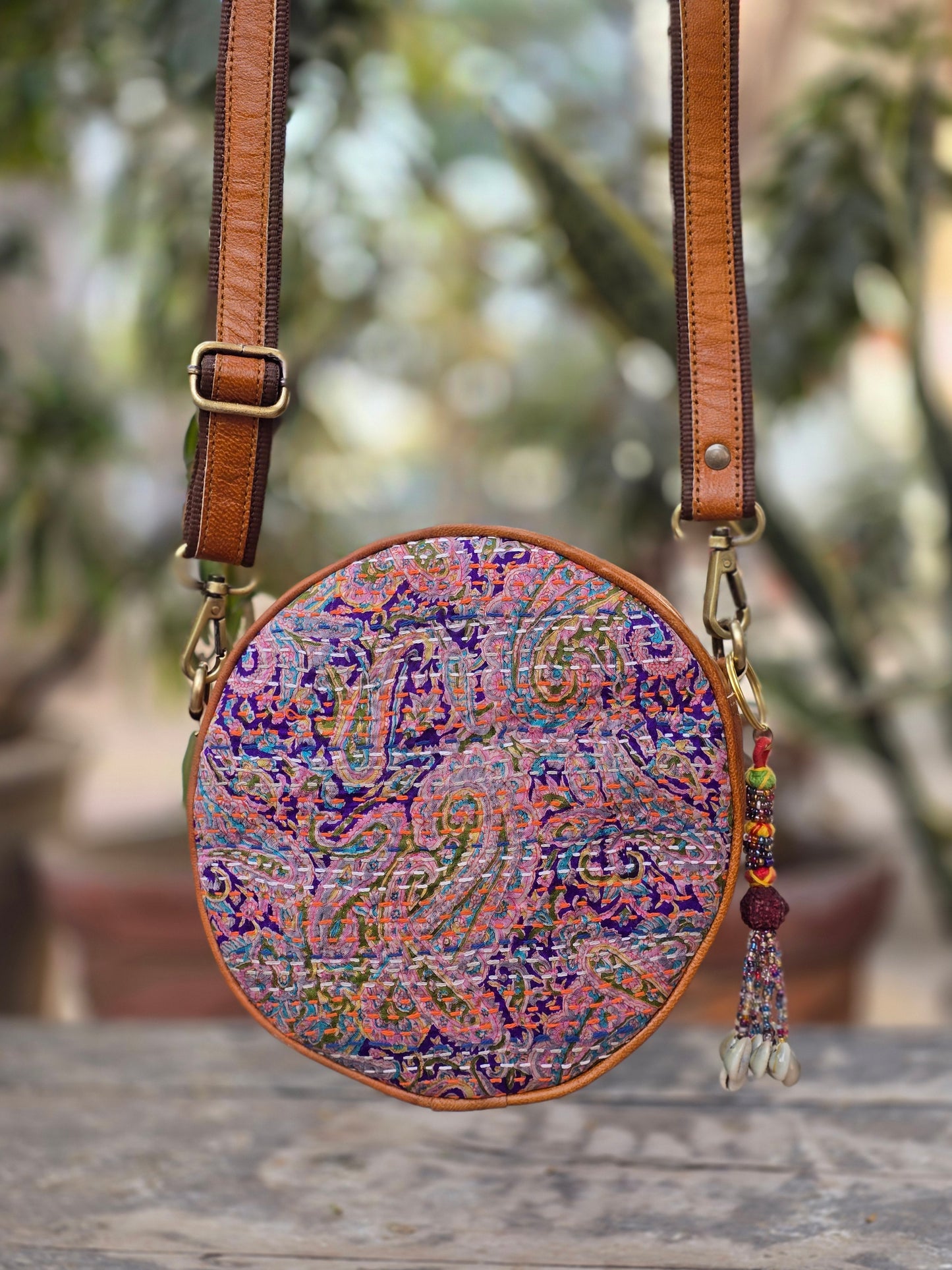 Genuine leather bag sling bag handbag purse kantha Bag