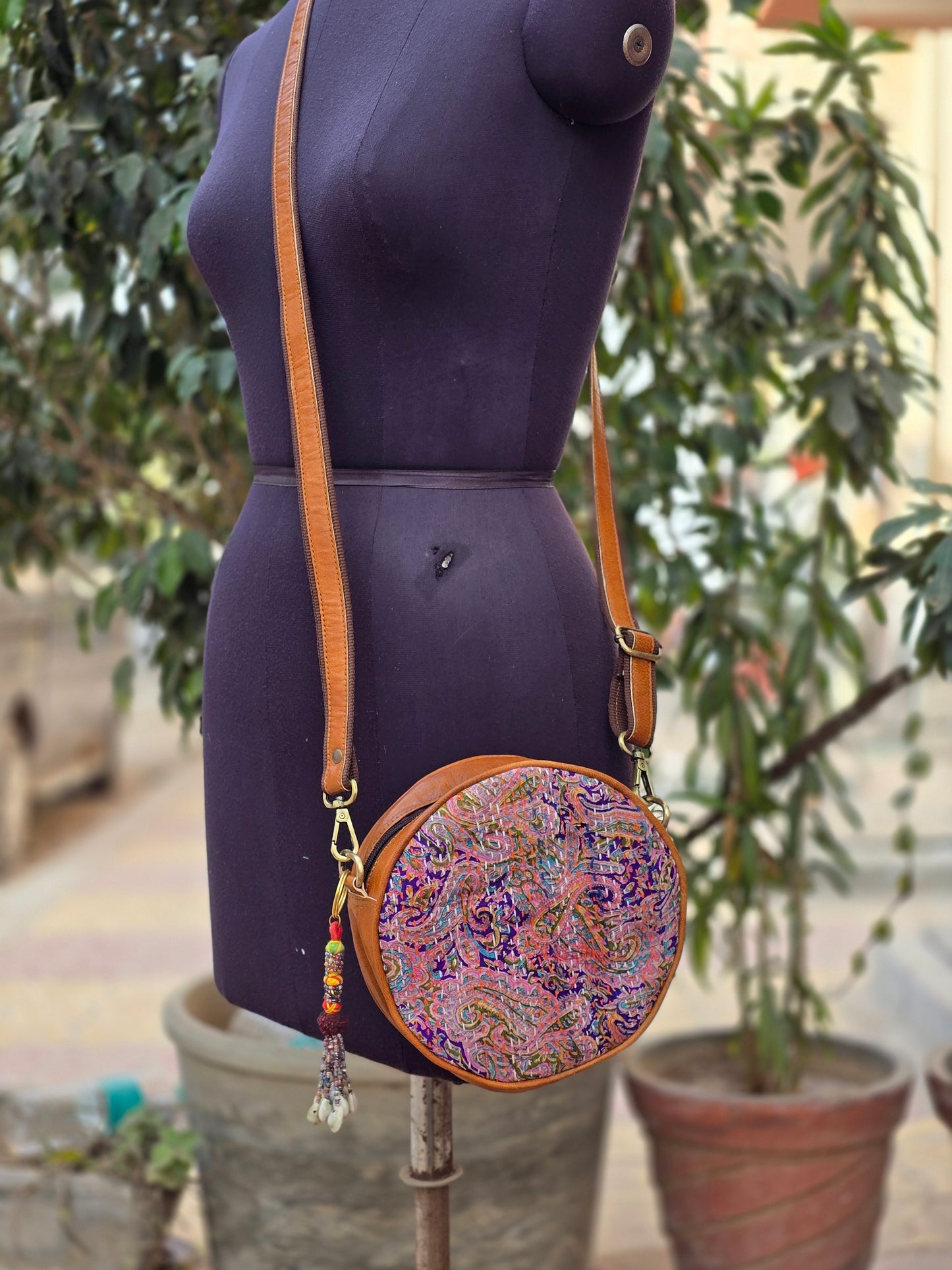 Genuine leather bag sling bag handbag purse kantha Bag
