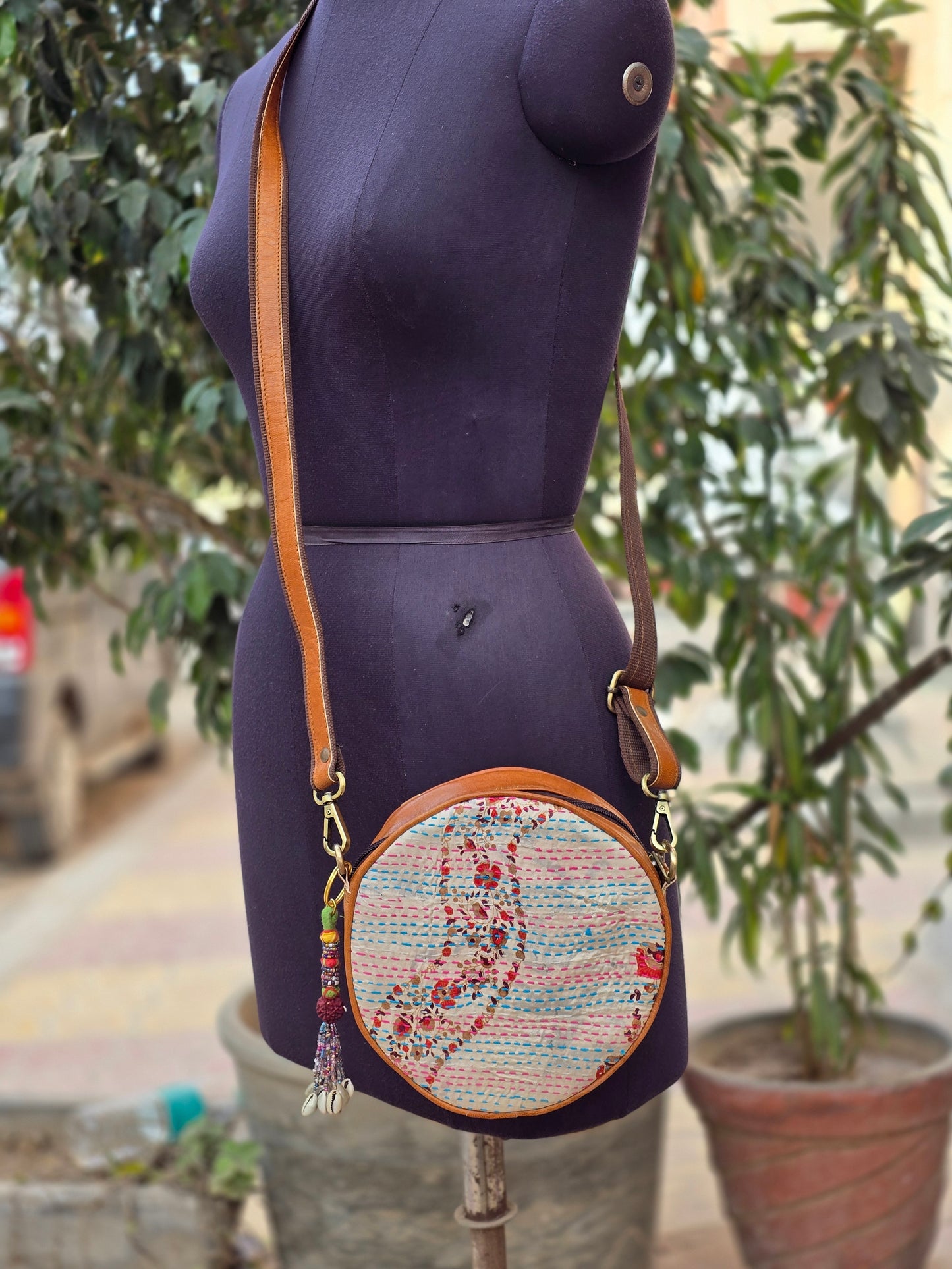 Genuine leather bag sling bag handbag purse kantha Bag