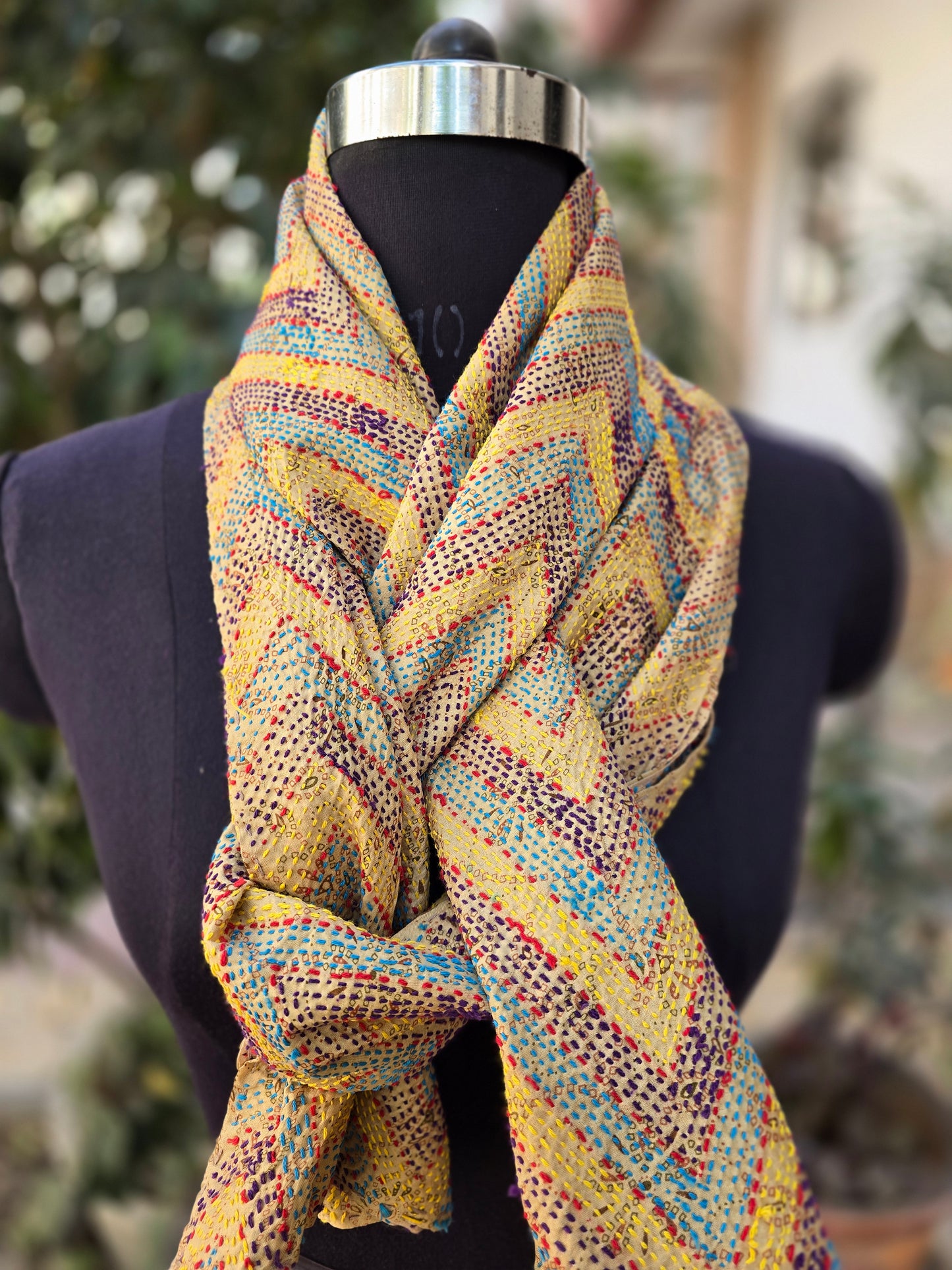 Fine work Silk scarf reversible Kantha handmade