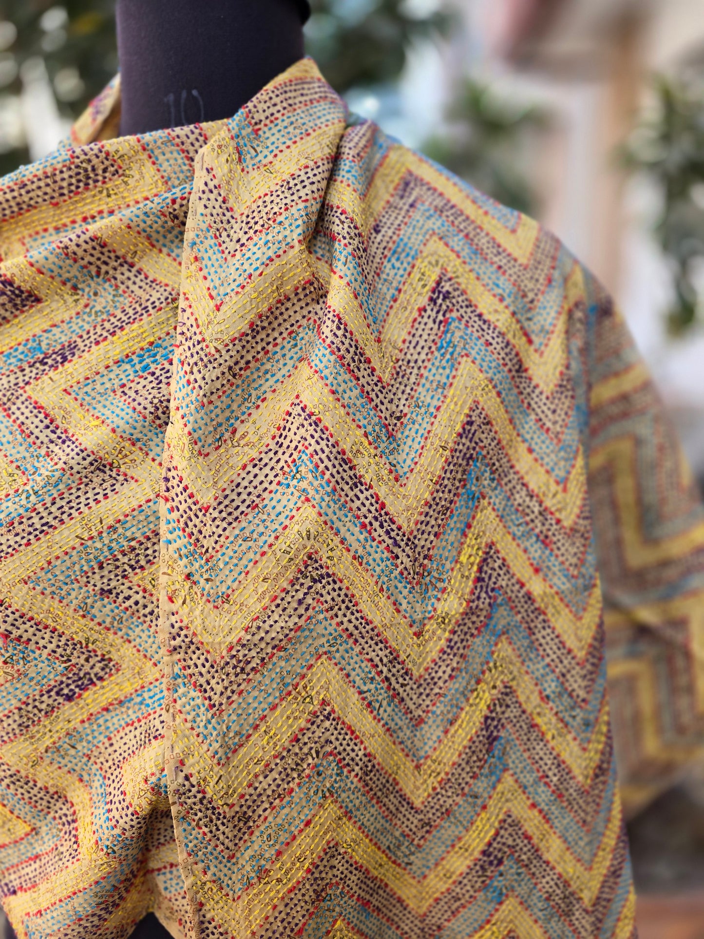 Fine work Silk scarf reversible Kantha handmade