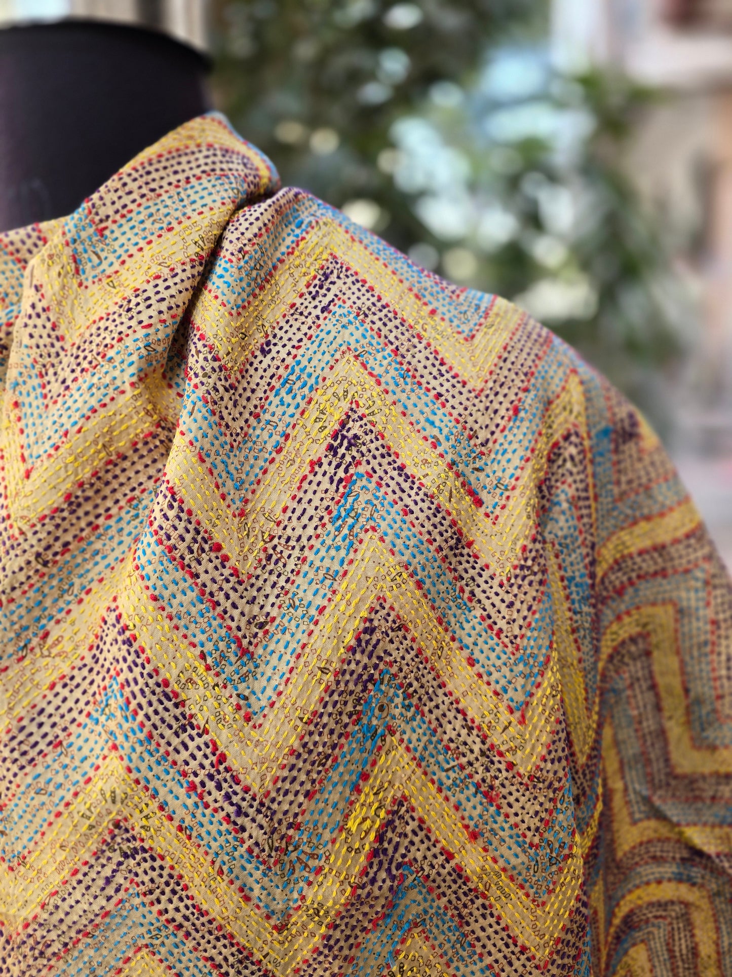 Fine work Silk scarf reversible Kantha handmade