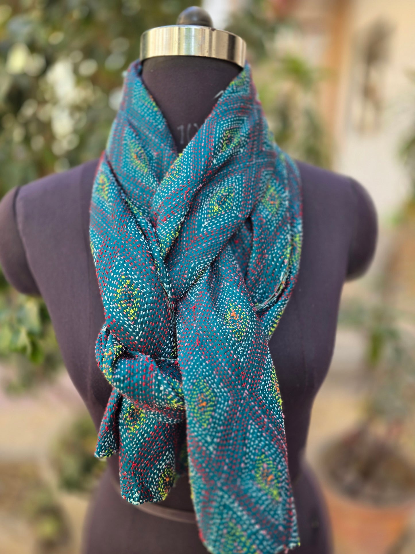 Fine work Silk scarf reversible Kantha handmade