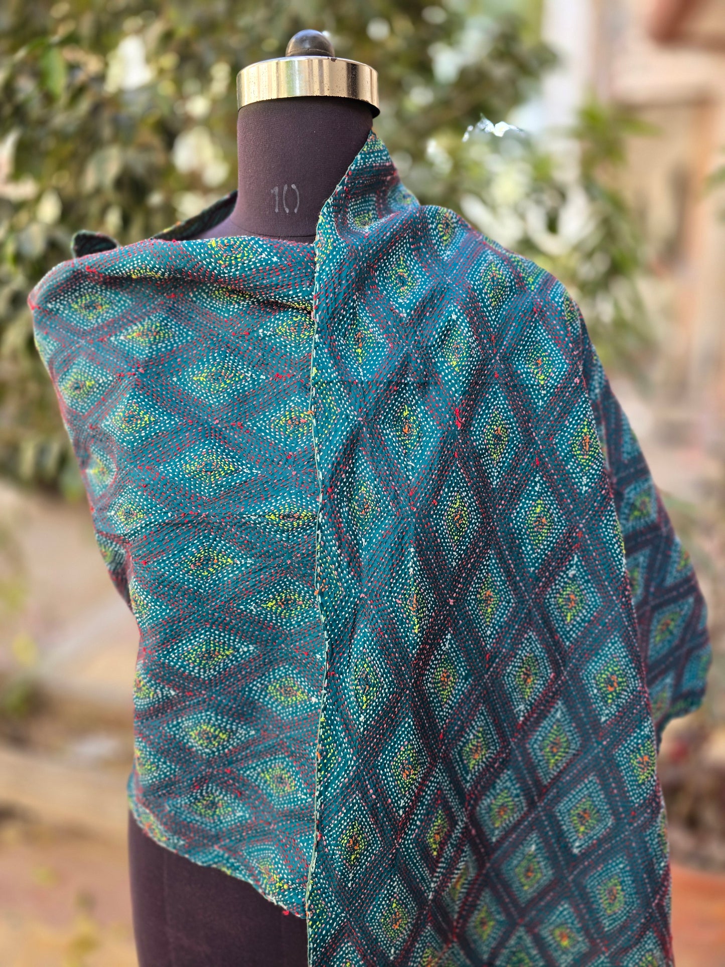 Fine work Silk scarf reversible Kantha handmade